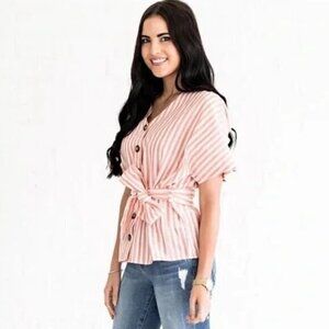 Pink Threads Rachel Parcell Everyday Shop Striped Button Front Top XS